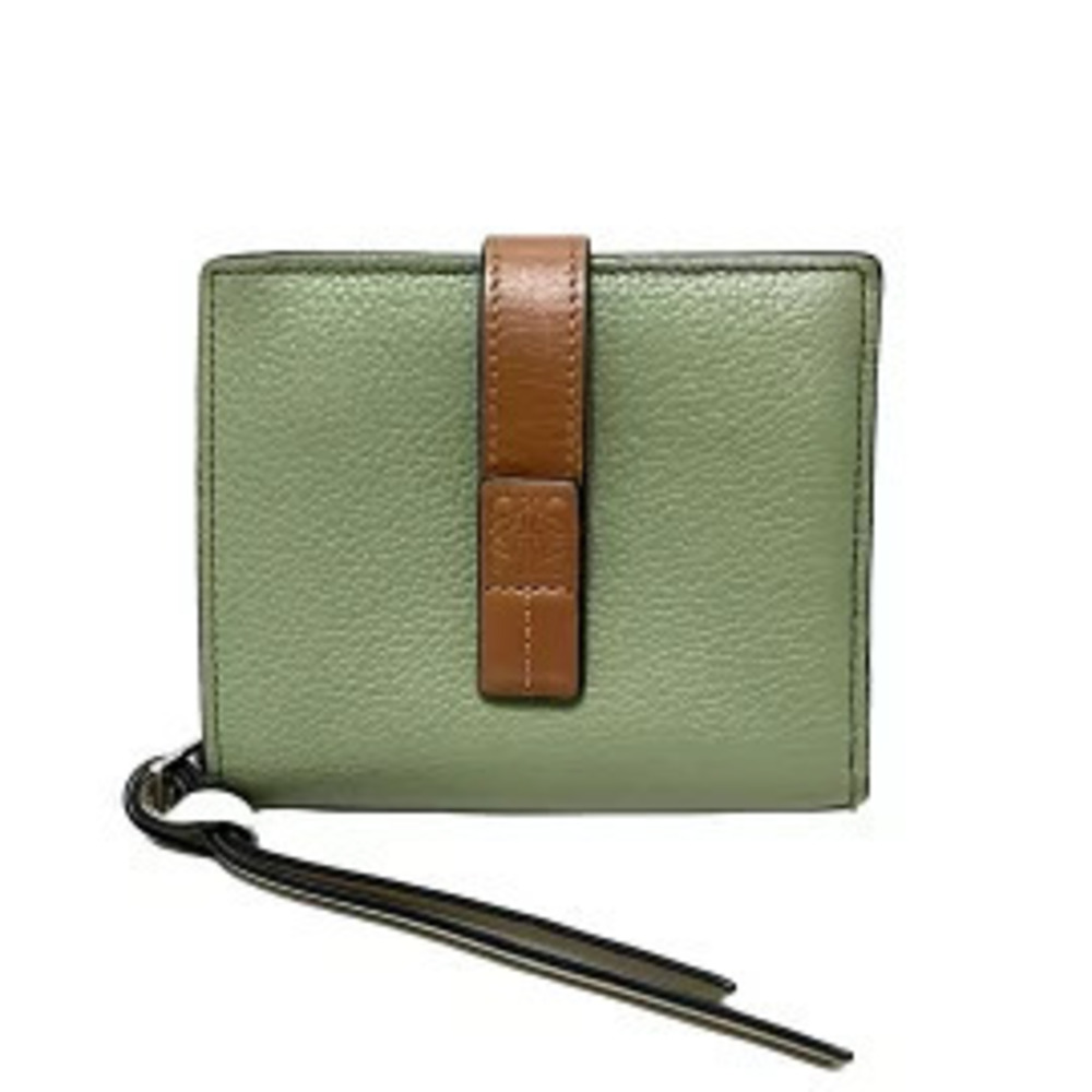 Loewe Compact Zip Wallet Bi fold Rosemary Khaki Green x Tan Brown